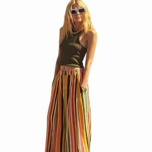 NWT Farm Rio x Anthropologie wide leg rainbow striped linen pant XL